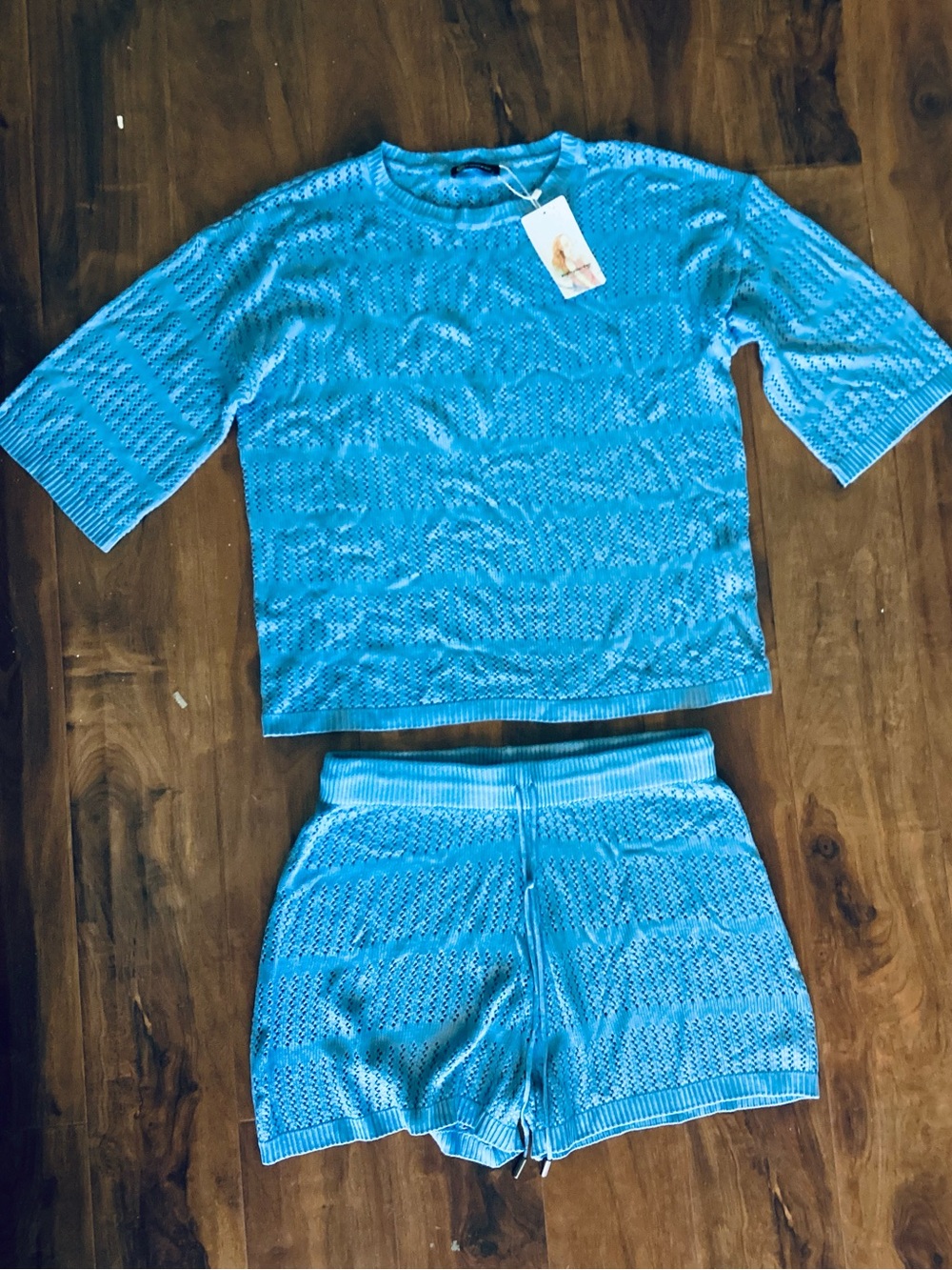 Women’s Bright Blue Knit Short Swim Coverup Set - Soft Top & Shorts